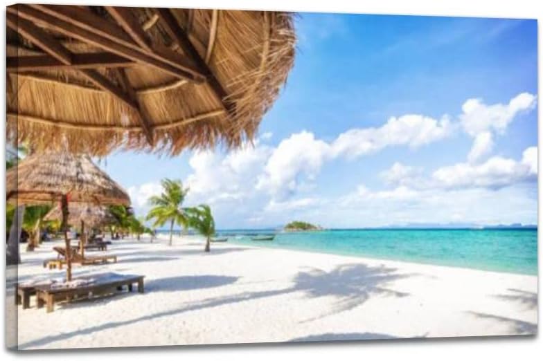 Wall Art Picture on Canvas Asian tropical beach paradise in Thailand Framed Poster Artwork Stretched and Framed Paintings Home Decor Living Room Ready to Hang 23 inch X34 inch  Color2