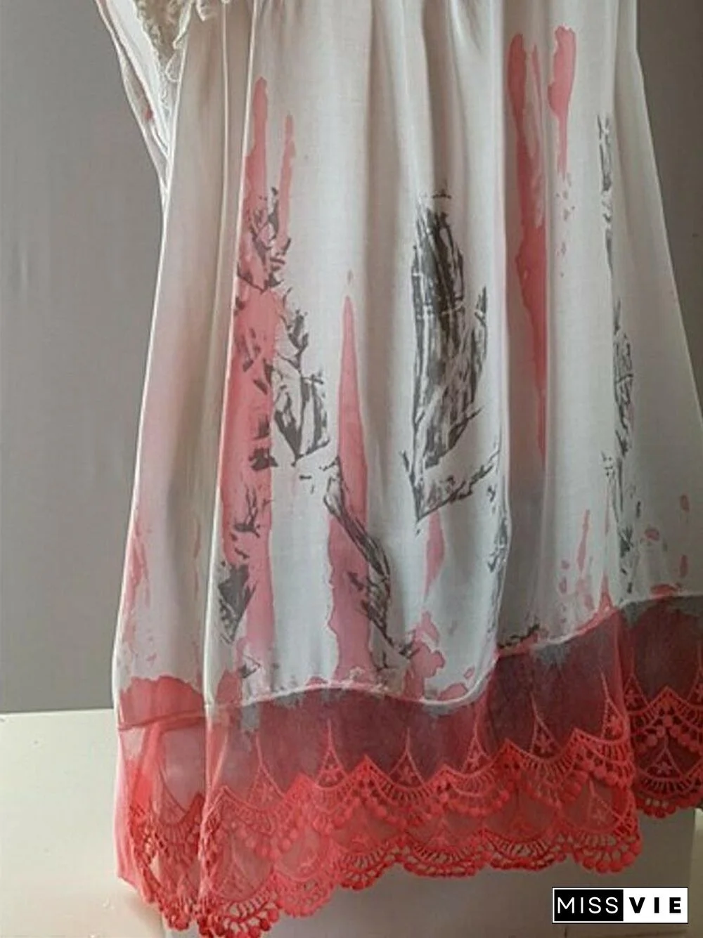 Women Sleeveless Printed Square Neck Lace Tops