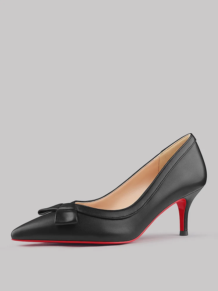 60mm Women's Kitten Red Bottom Classic Pointed Toe Bowknot Daily Matte Pumps