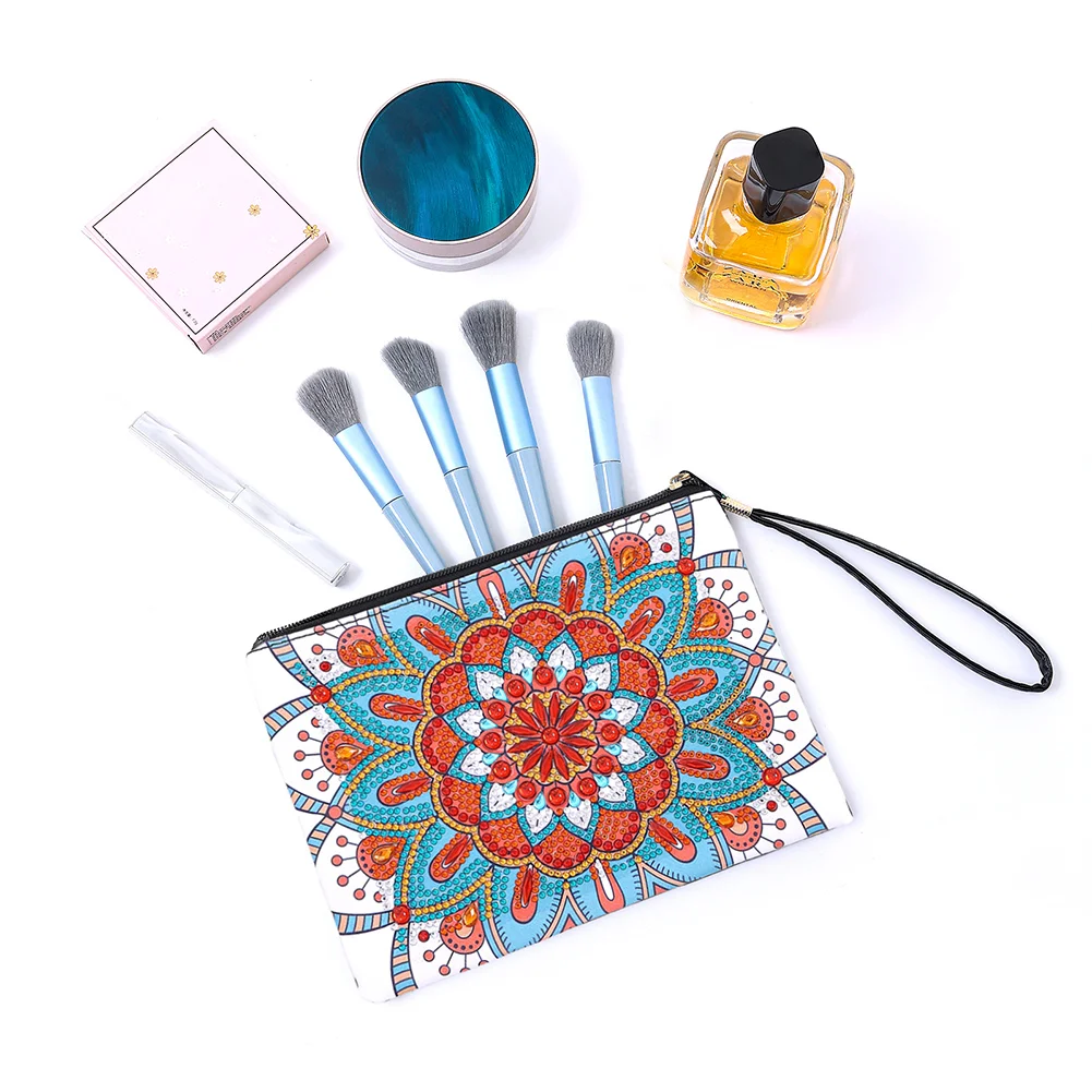 DIY Mandala Diamond Art Cosmetic Bag Flowers Single Sided PU Women Clutch