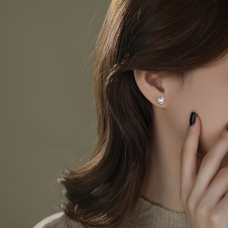 1 Pair 925 Sterling Silver 925 Sterling Silver Earrings Heart Shape Ear Studs