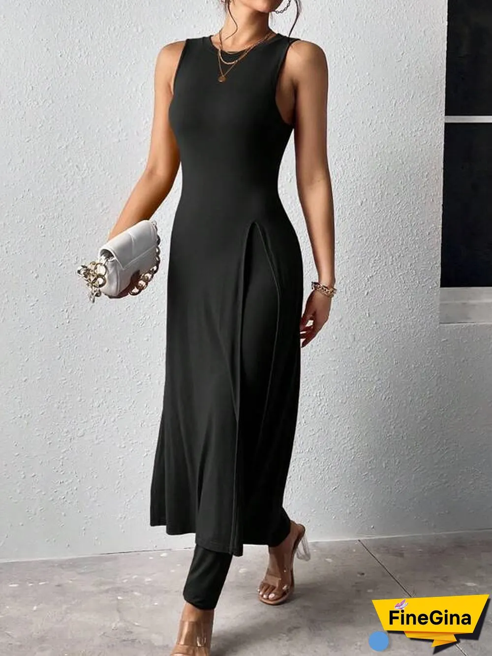 Chic Plain Round Neck Two Piece Set