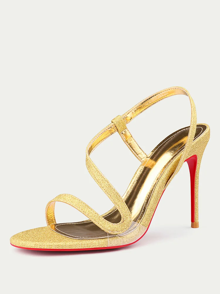 100mm Women's Open Toe Sandals Stiletto Red Bottoms Spotlight Wavy Straps High Heels Ankle Strap Studs Shoes