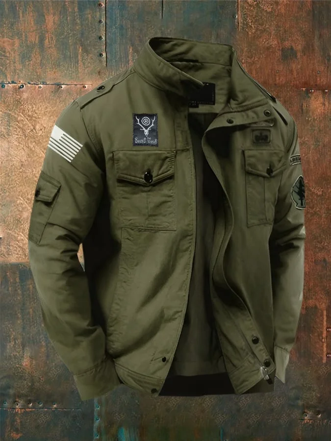 Men's Vintage Western Stand Collar Pocket Jacket