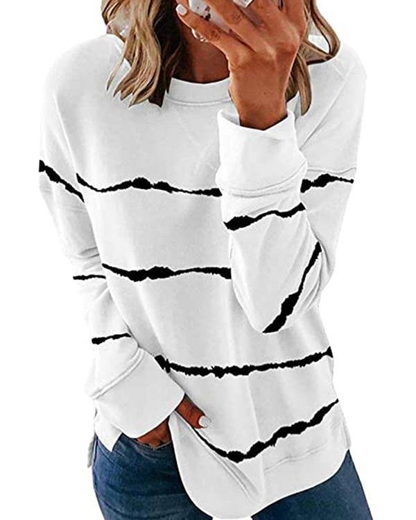 Stripes Round Neck Casual Sweatshirt