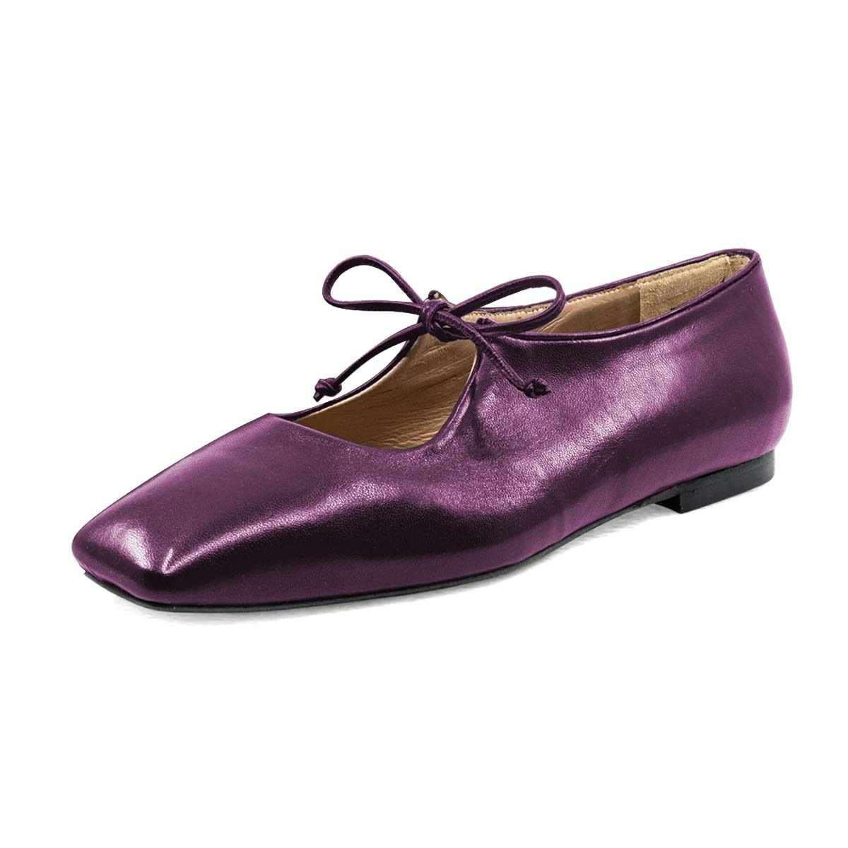 Metallic Purple Lace Up Closed Toe Flat Mary Jane Shoes for Women Nicepairs