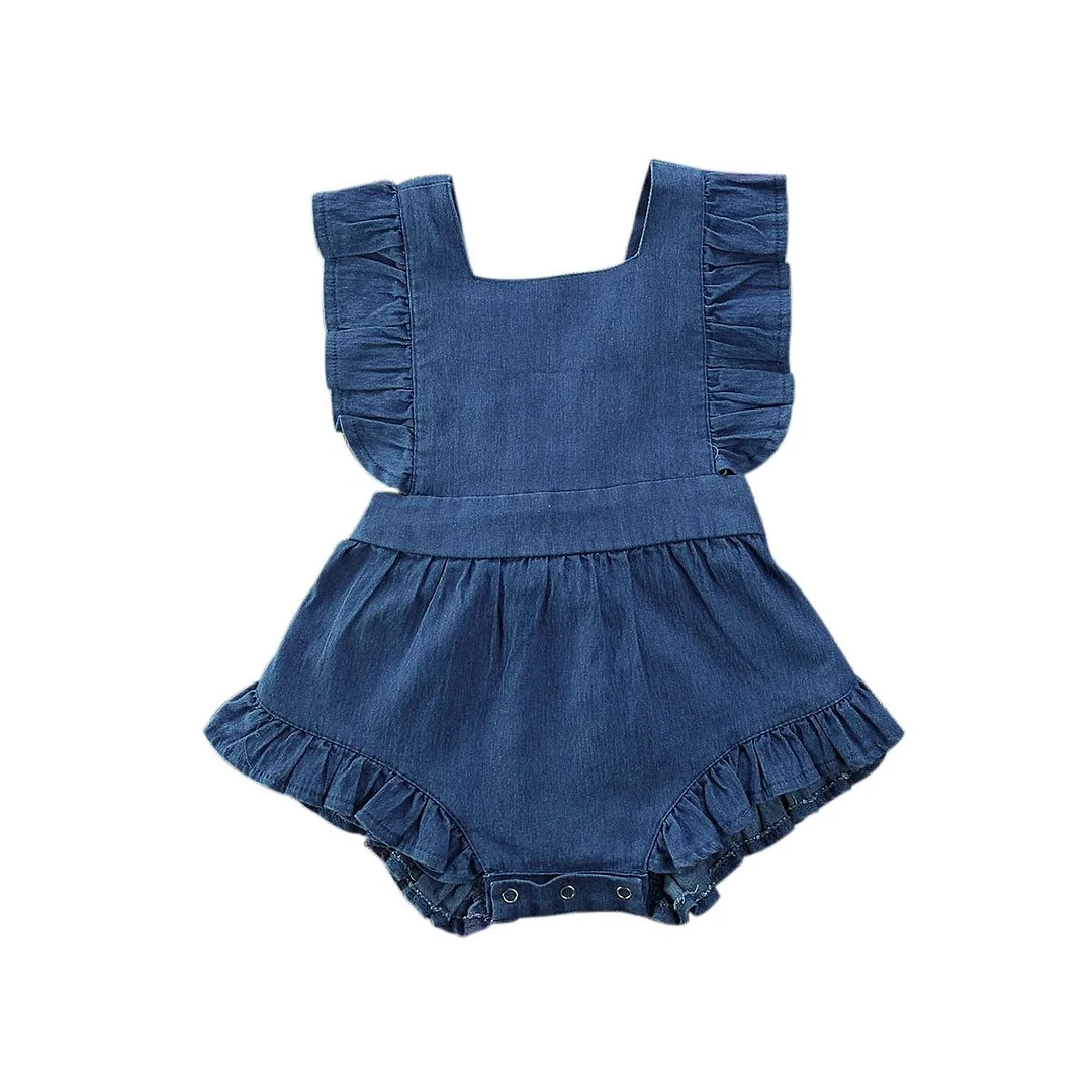 2020 Baby Summer Clothing Newborn Infant Baby Girls Romper Solid Denims Playsuits Ruffled Sleeveless Strap Sunsuit High Quality