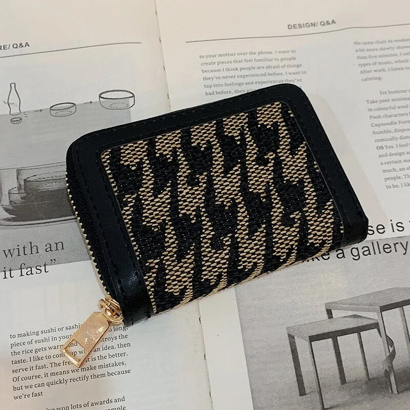 էѧӧܧ Women's wallet made of leather purses Passport cover book wallet Retro leopard print houndstooth winter 2021Fashion