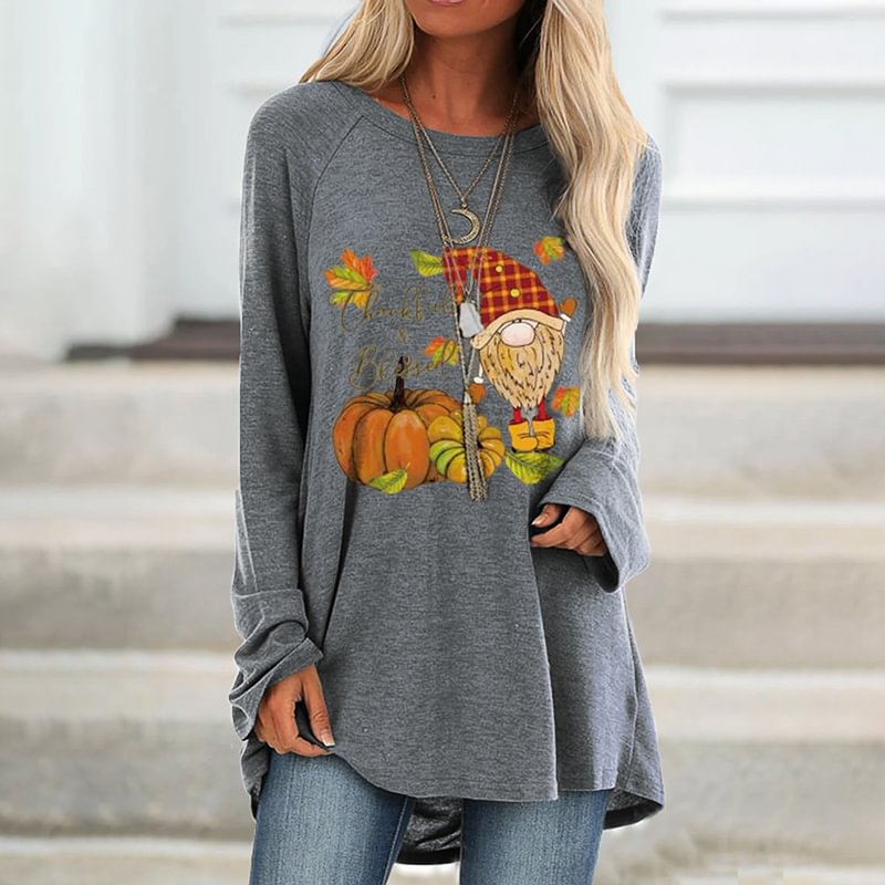 Cute Dwarfs Pumpkins Printed Women's Casual T-shirt