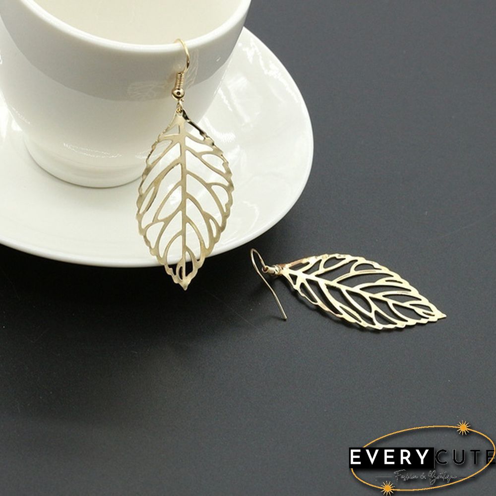 2 in 1 Set Leaves Necklace and Earings Fashion Women Jewelry Set Forest Style Double Leaves Silver Necklace