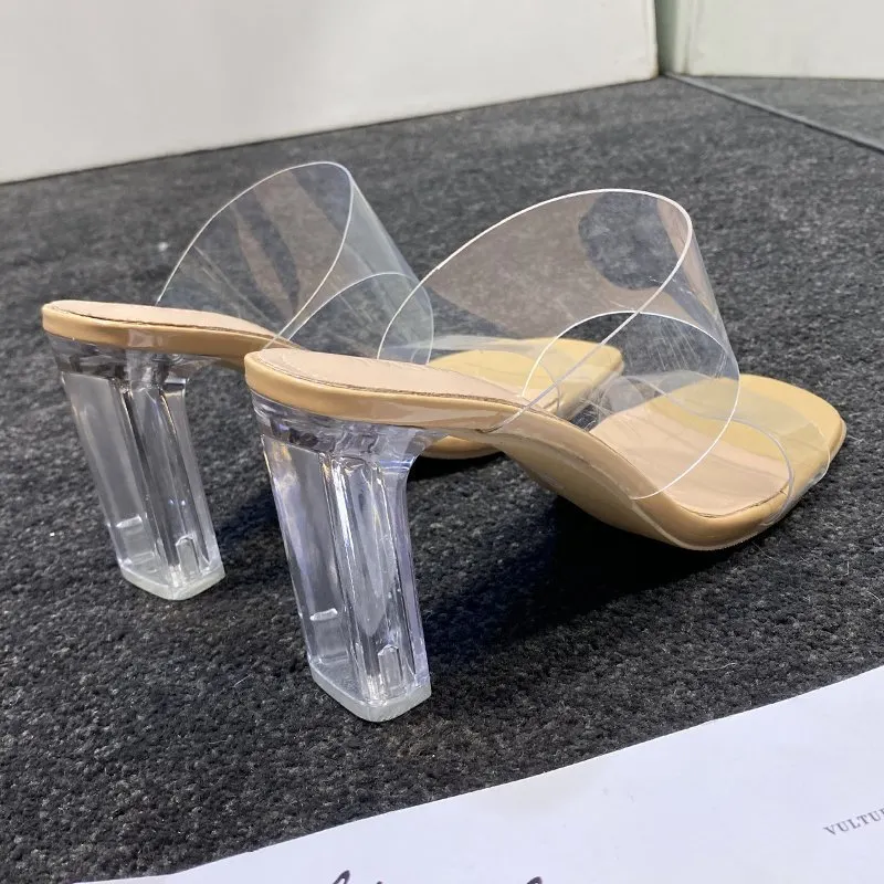 Breakj Breakj New Summer Transparent Heel High Heel Simple PVC Cool Slippers With Toe Women's Shoes