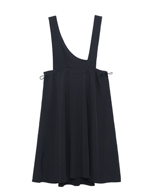 Stylish Black Asymmetric Drawstring A-Line Suspender Dress