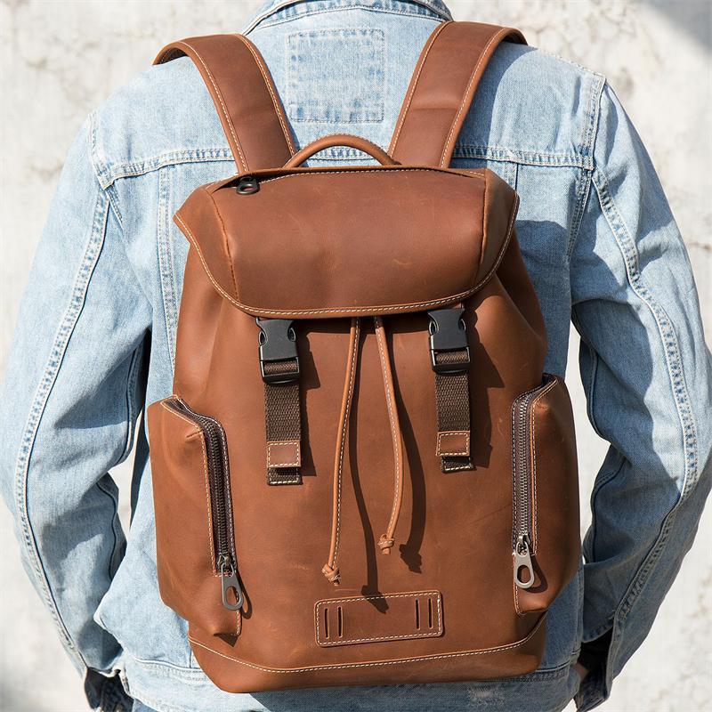 Men's Outdoor Travel Large-Capacity Leather Breathable Backpack