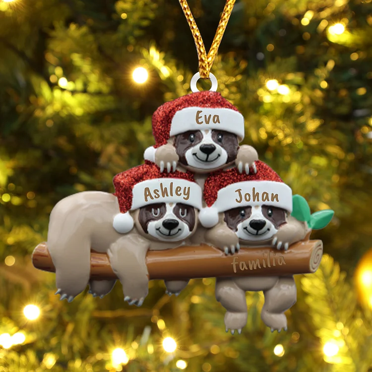 Navidad-Ornamento muñecos navideño la familia de pereza 3 nombres y apellido personalizados adorno del árbol