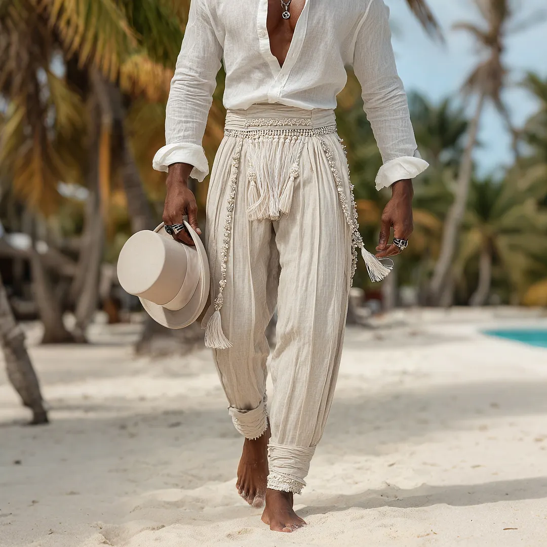 Men's Casual Loose-fitting, Comfortable, Breathable Basic Ethnic Style Linen Trousers-INSPIREUSE