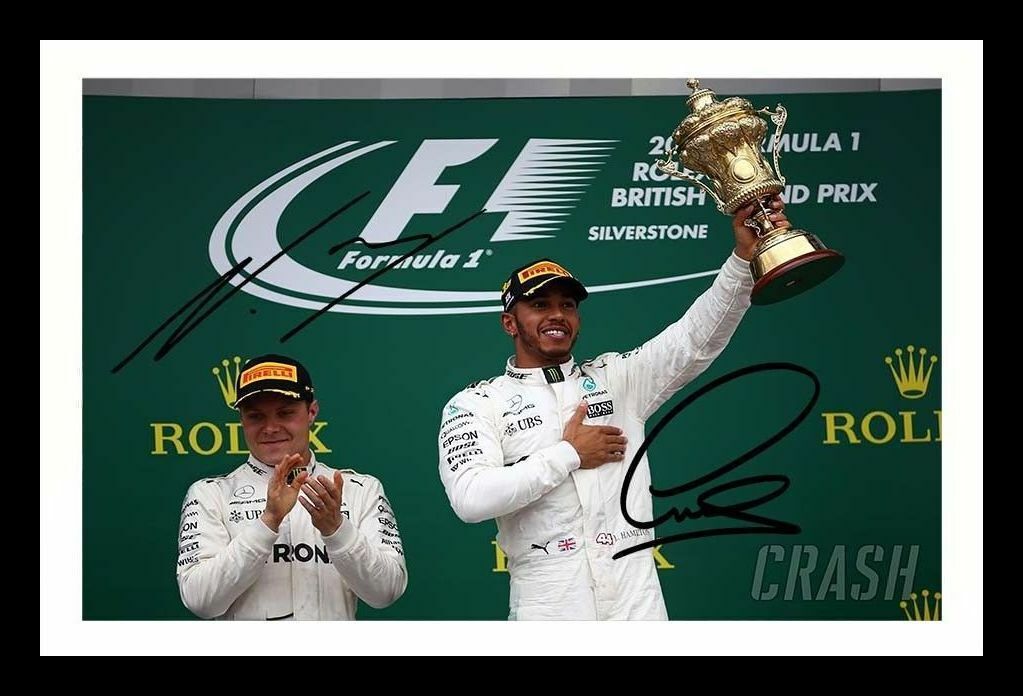 Valtteri Bottas & Lewis Hamilton Autograph Signed & Framed Photo Poster painting