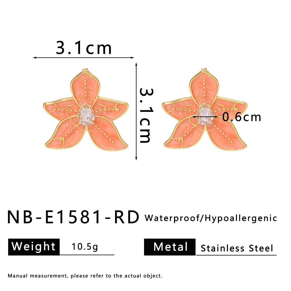 Ins Five Petals Flower Color Drip Glue Stainless Steel Earrings Earrings Female Diamond Earrings