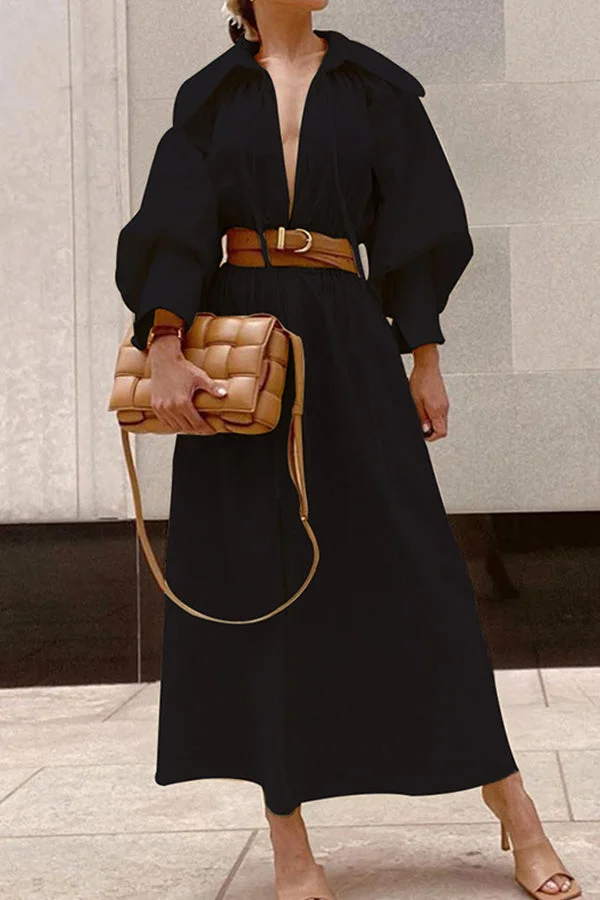 Ladies Long Sleeve Loose Mid Length Bohemian Dress