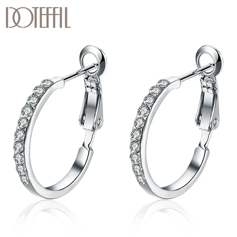 DOTEFFIL 925 Sterling Silver/Rose Gold Circle Shape AAA Zircon Earrings Women Jewelry