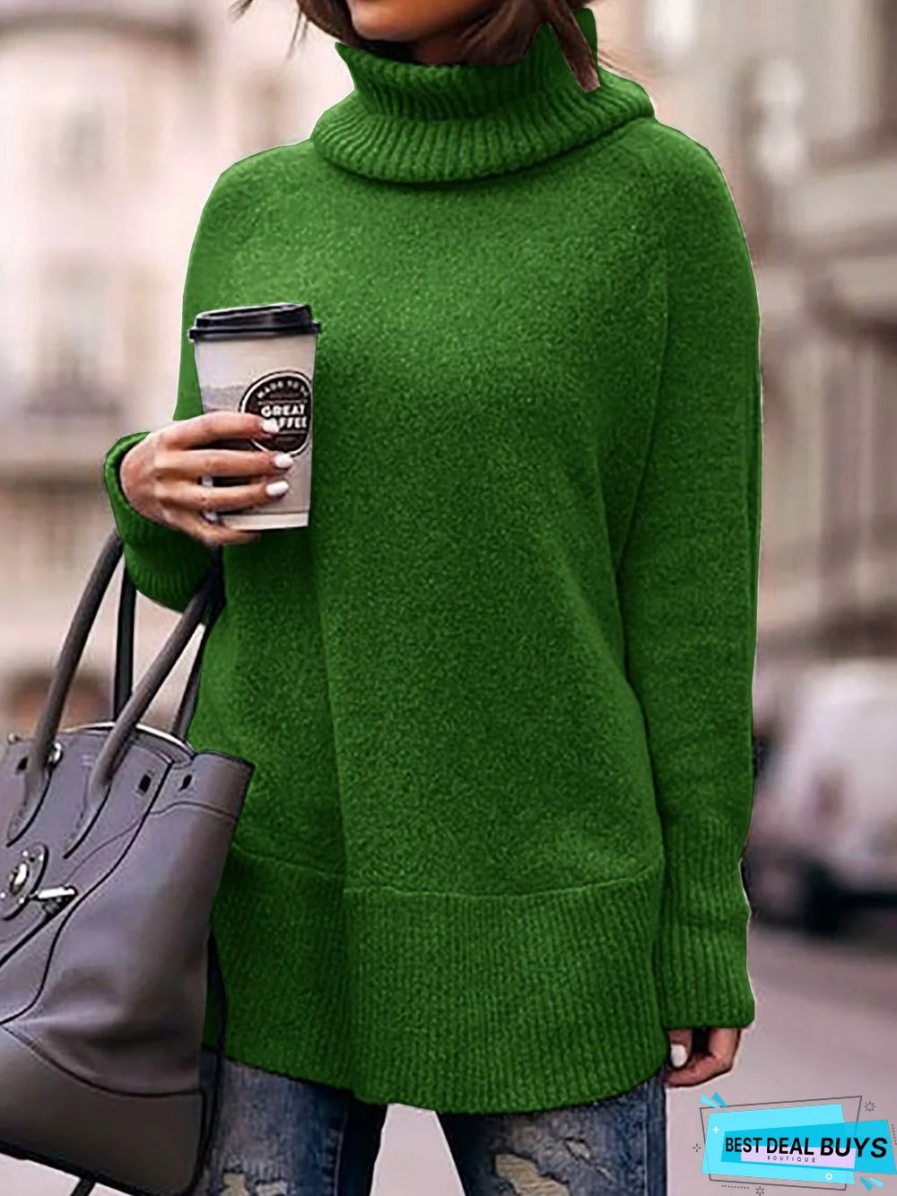 Turtleneck Long Sleeve Knitted Sweaters Plus Size Pullovers