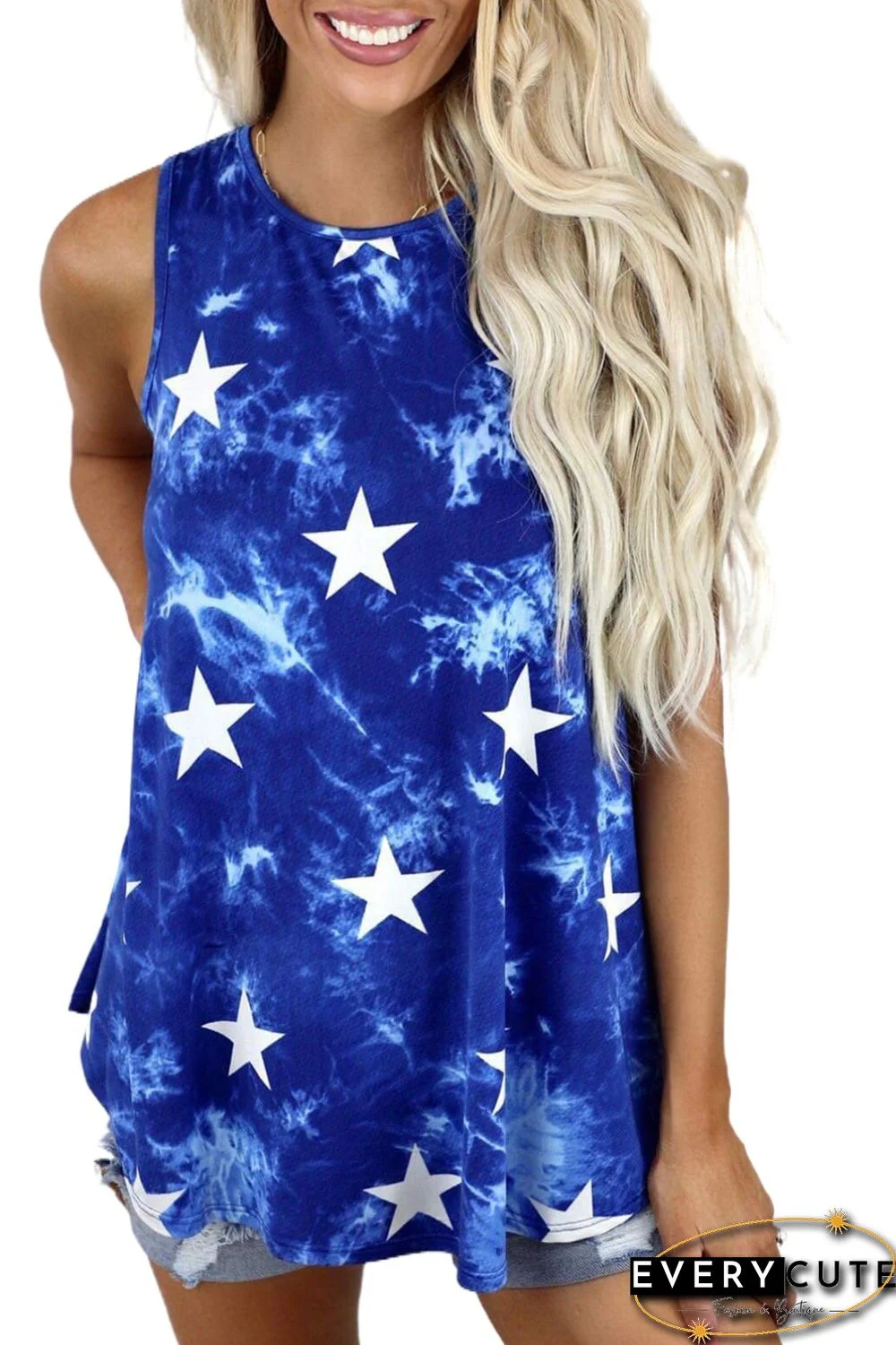 Blue Stars Tie-dye Flowy Tank Top