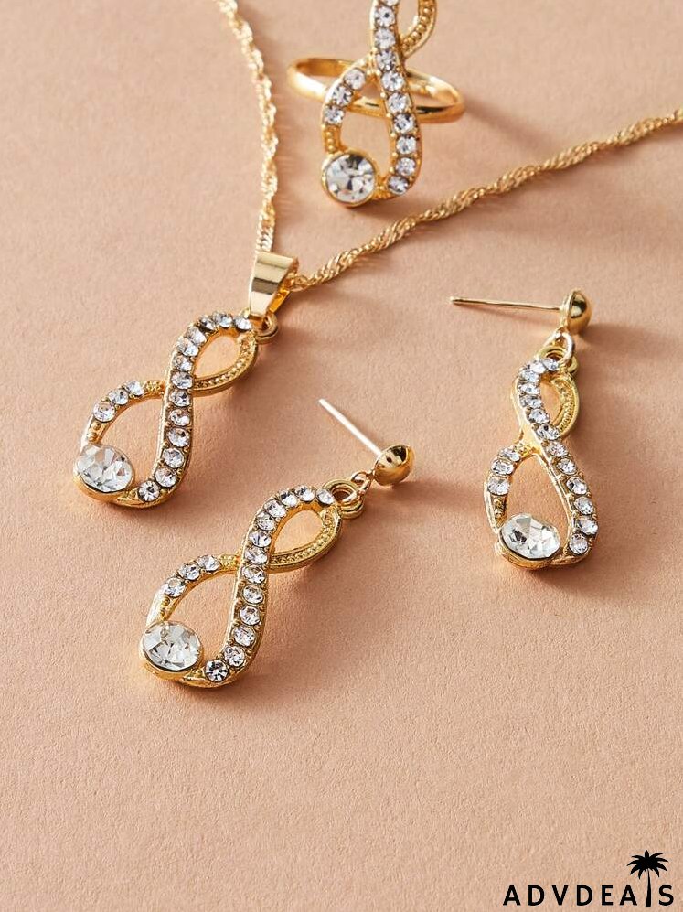 4pcs Rhinestone Decor Jewelry Set