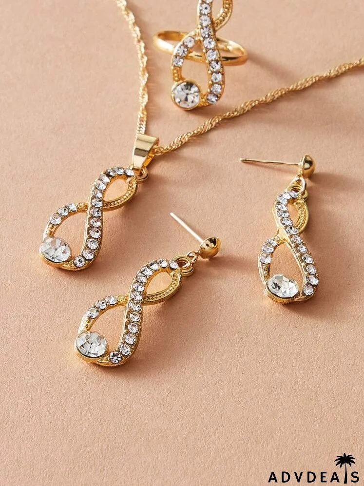 4pcs Rhinestone Decor Jewelry Set