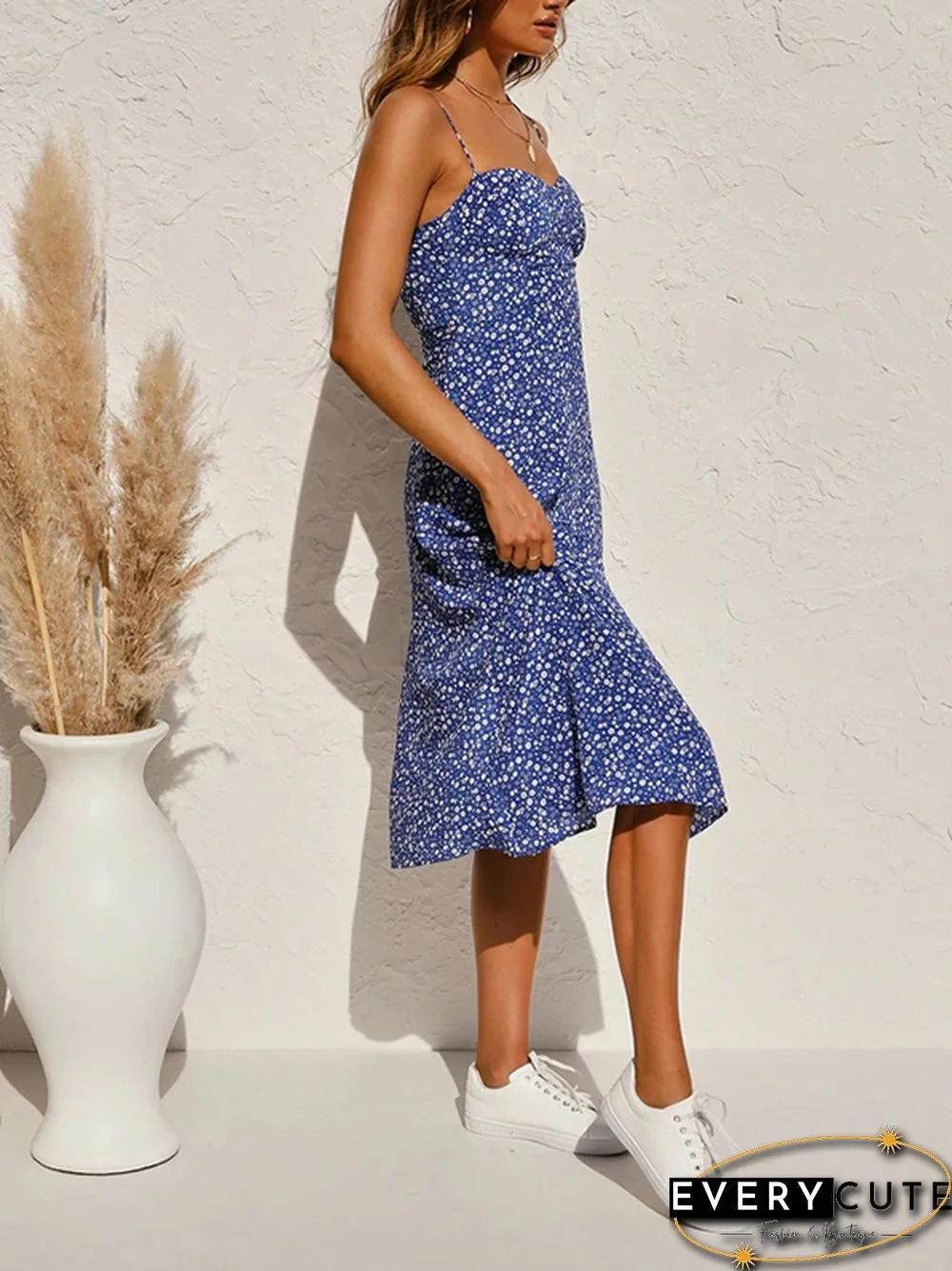 Sweetheart Neck Floral Print Midi Dress