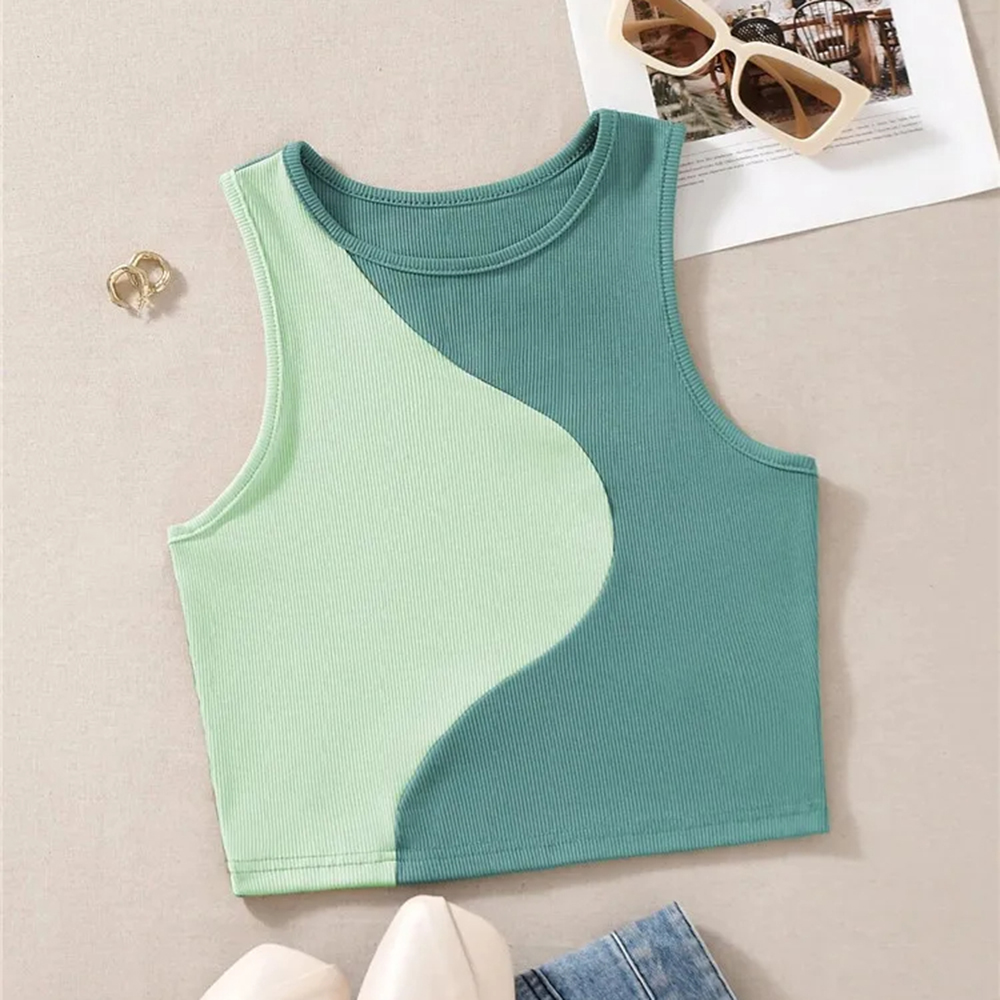 Myopiclunacy Women Sexy Solid Camis Crop Top Casual Tank Tops Vest Sleeveless Streetwear Patchwork Color T Shirt Navel Exposed Tees Summer