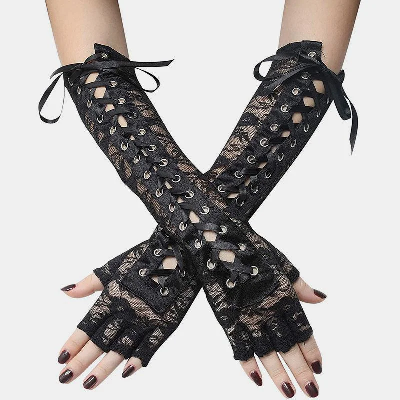 Lace Tie Sleeve Gloves