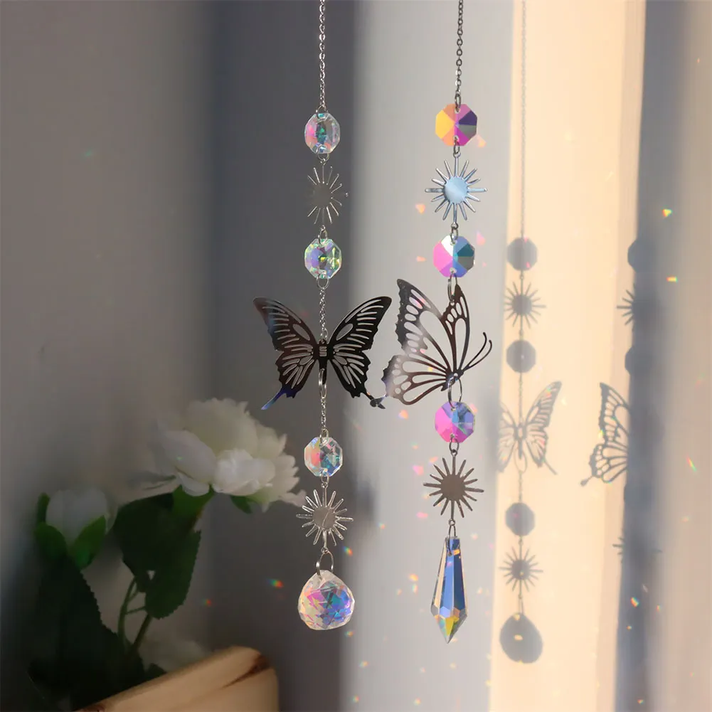 Wind Chime Crystal Light Catcher Butterfly Devil Eye Ornaments Home Decor