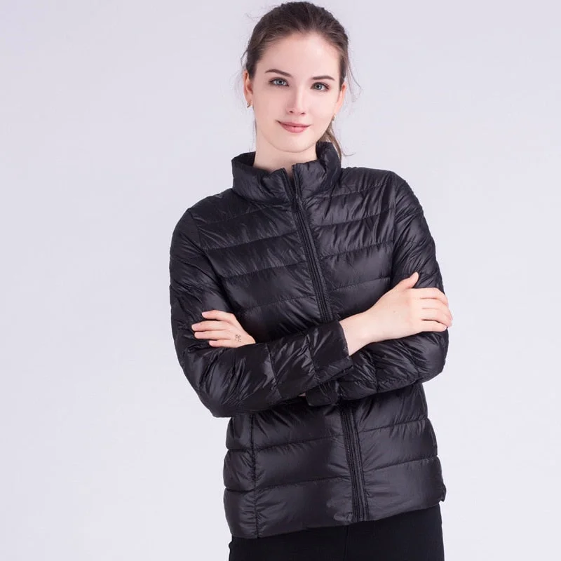 Ftlzz New Autumn Winter Women Ultra Light White Duck Down Jackets Candy Color Slim Short Design Warm Down Coats