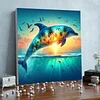 Framed Diamond Painting - Full Round Drill - Sunset Dolphin (25x25cm)