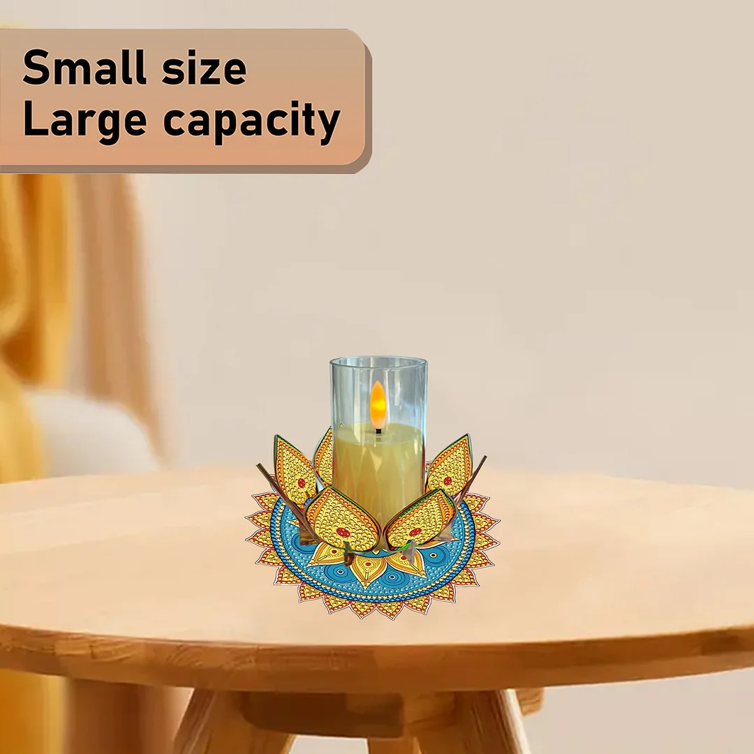 Mandala Lotus-I Acrylic DIY Diamond Painting Candle Holders Without Candles Crystal Painting Tealight Candle Stand Table Centerpiece for Adults Beginners Home Party Decor