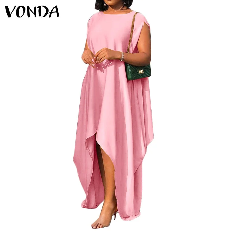 Summer Satin Dress 2022 VONDA Women Bohemian Casual O Neck Sexy Sleeveless Solid Silk Maxi Long Dresses Elegant Party Sundress