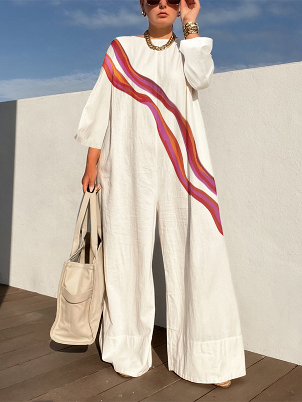 Long Sleeves Loose Striped Jumpsuits