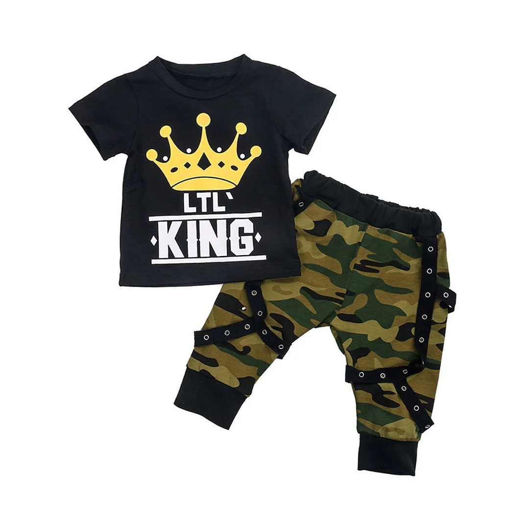 Infant Baby Boys Cotton Crown Short Sleeve T Shirts and Long Pants 2pcs Baby Boys Clothes Set Green, 0-24 Month