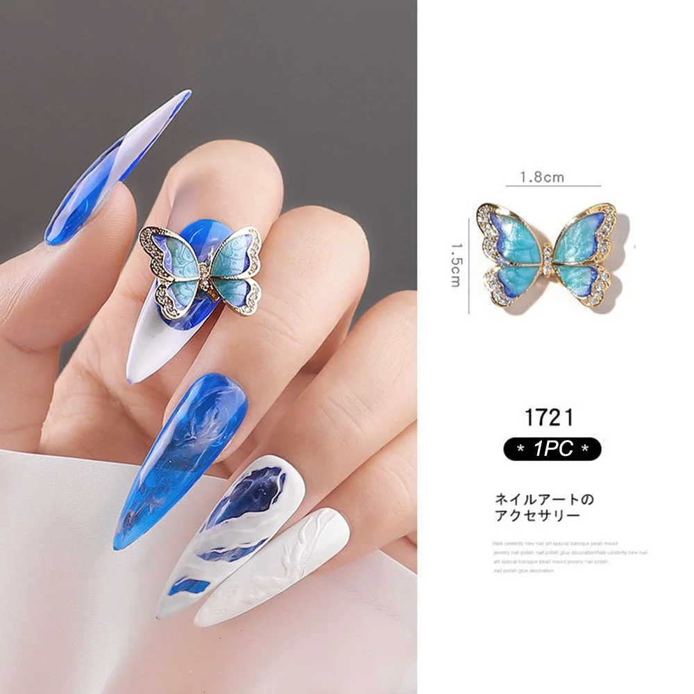 1PC 3D Flying Butterfly Zircon Nail Art Decorations Alloy Butterfly Shake Wing Luxury Crystal Nail Jewelry DIY Manicure Accessor