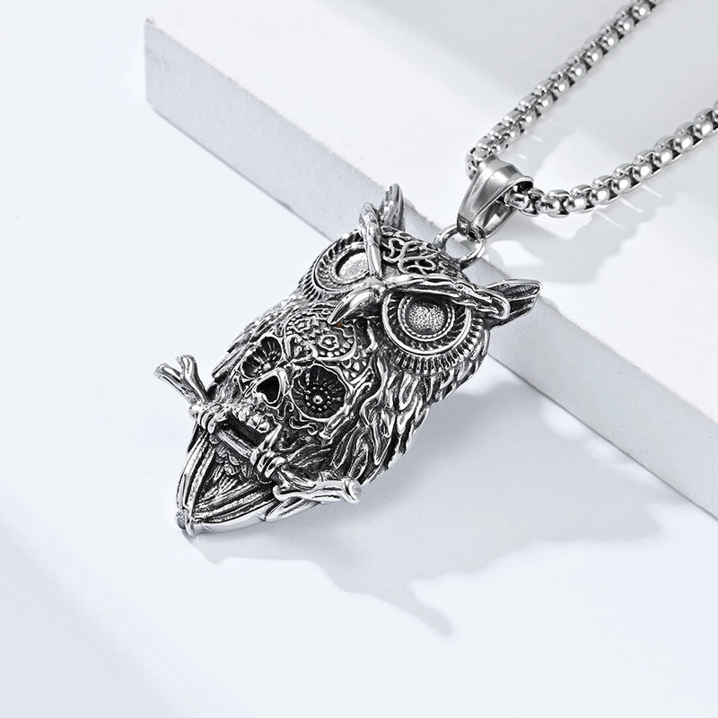Gothic Cool Style Owl Skull 304 Stainless Steel Halloween Men's Pendant Necklace