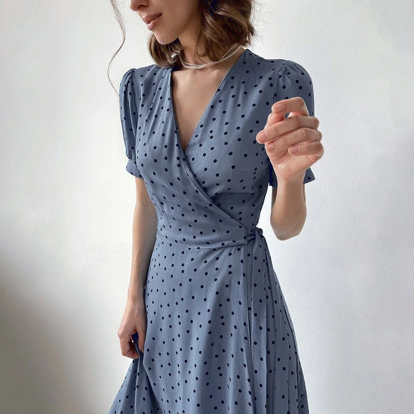 Elegant in Dot Wrap Midi Dress
