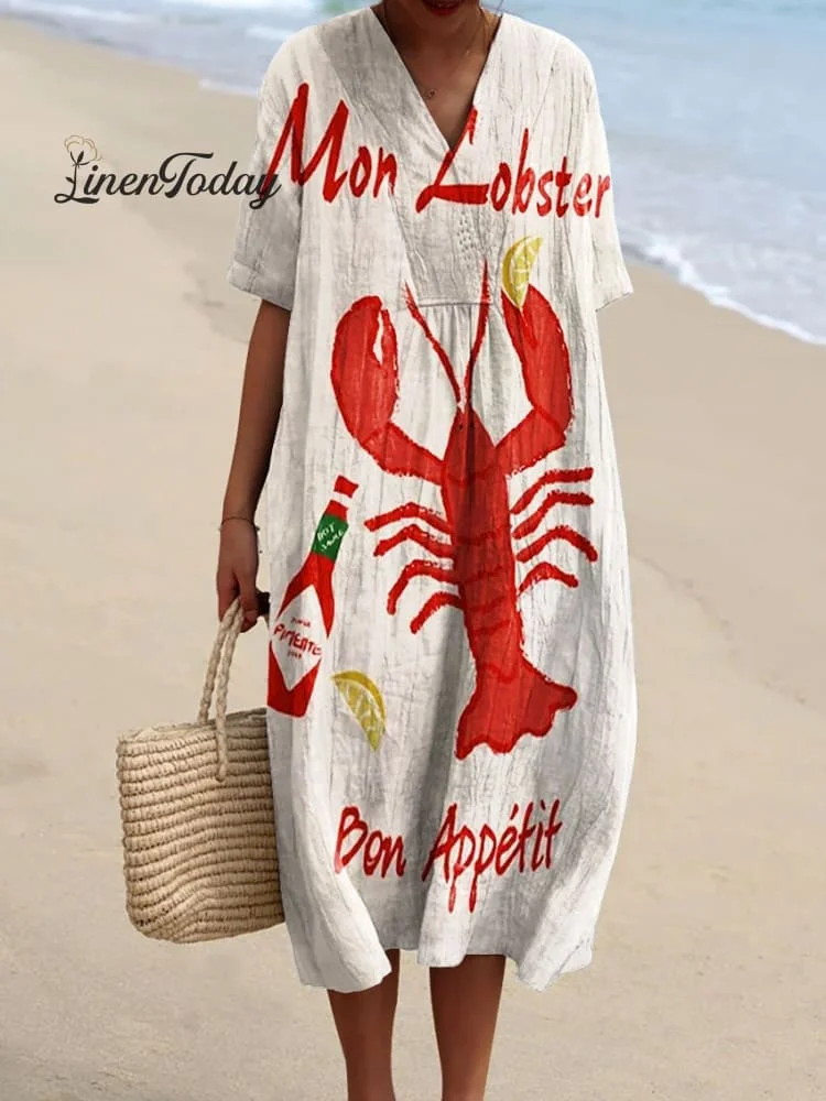Women's Vintage Lobster Art Print Flowy Dress