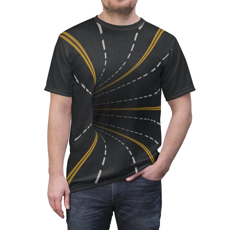 Optical Illusion Street Freeway Highway Traffic Road Lines Black Hole - Unisex AOP T-Shirt