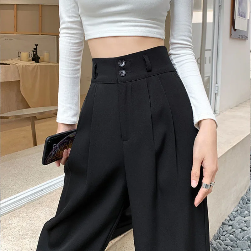 Toloer Toloer Wide Leg Pants Female Autumn High Waist Hanging Feeling Straight Tube Small Loose Casual Mop Floor Suit Pants Summer Thin Money-Outfit Ideas