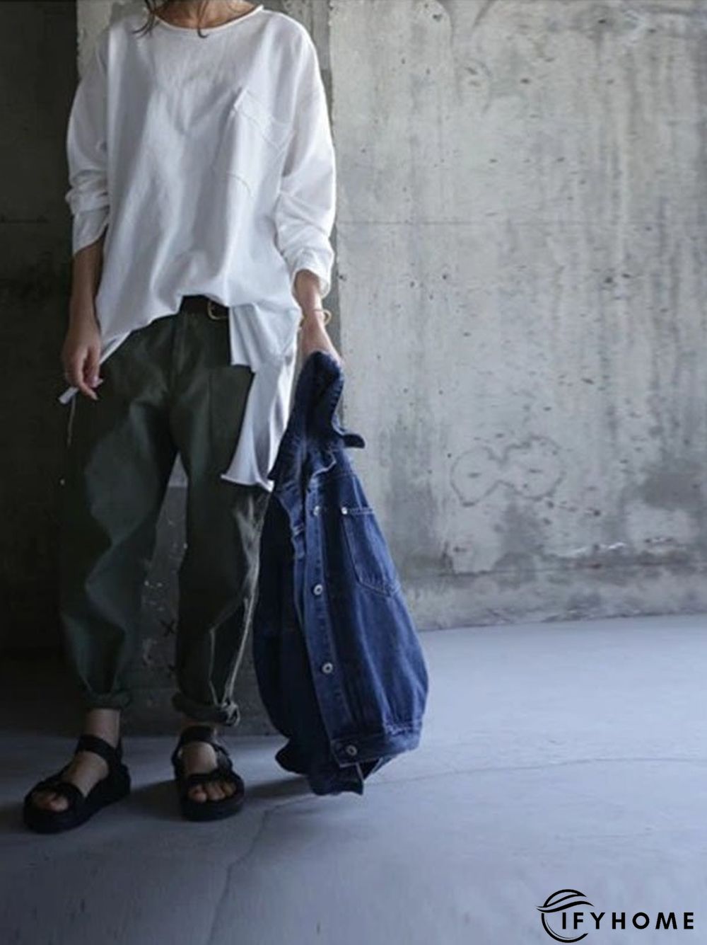 Long Sleeve Pockets Solid T-shirt | IFYHOME