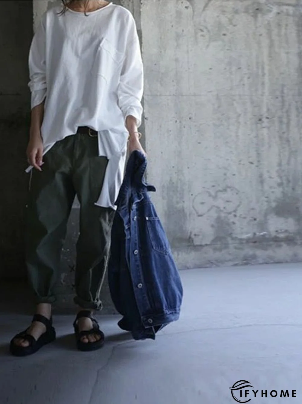 Long Sleeve Pockets Solid T-shirt | IFYHOME