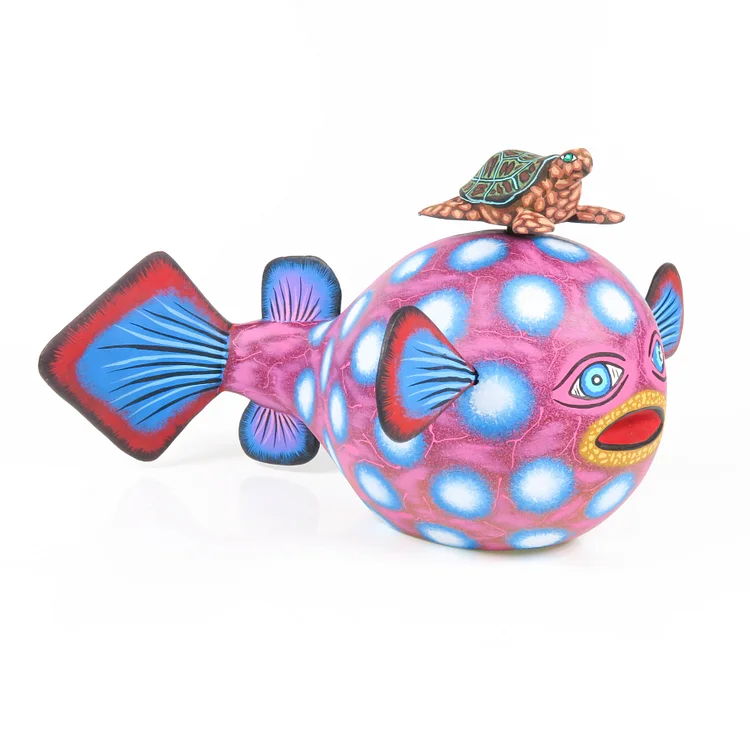 Blowfish With Passenger Turtle - Oaxacan Alebrije Wood Carving