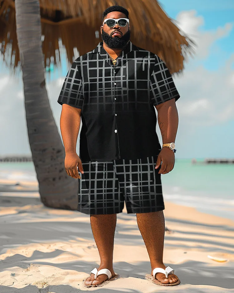 Men's Plus Size Hawaiian Gradient Print Shirt Shorts Suit