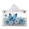 Blue Flowers Butterfly DIY PULeather Diamond Painting Tissue Box for Adults Beginners Gem Art Painting Napkin Holder for Living Room Bedroom Bathroom Table Decor