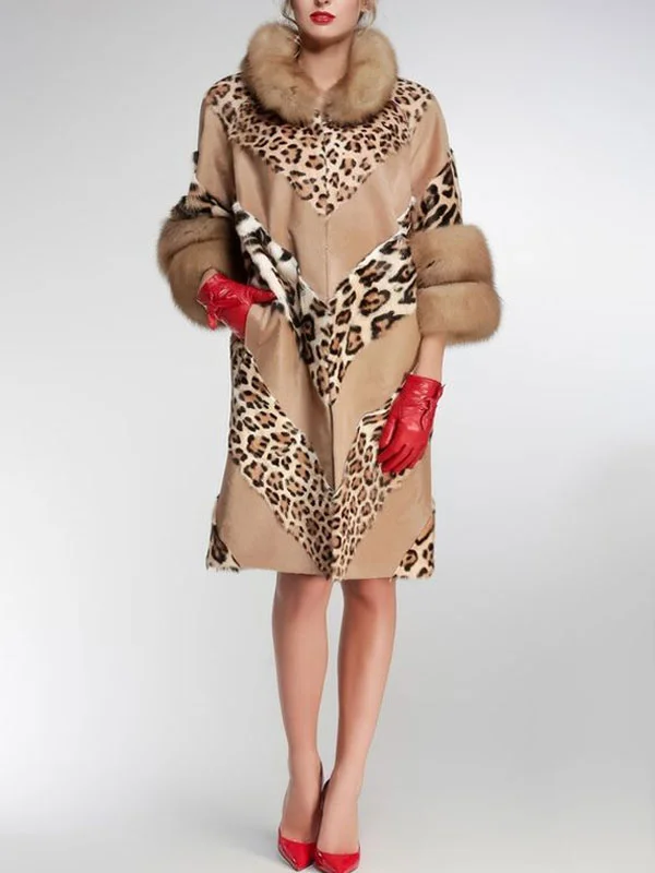 Leopard Print Patchwork Women's Fur Dress