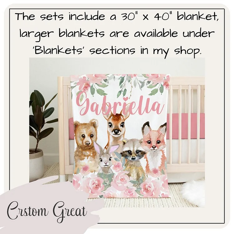 Personalized Woodland Floral Crib Bedding Set|Bed11